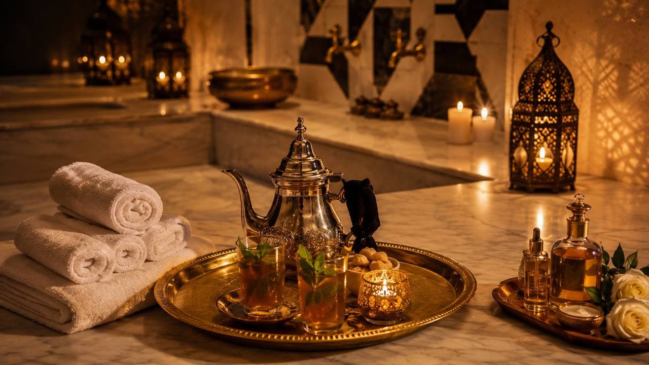 Moroccan mint tea relaxation after women-only hammam in Marrakech